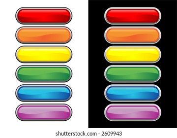 Vectorial glass buttons with different colors. One set with black stroke over white background and other set with white stroke over black background