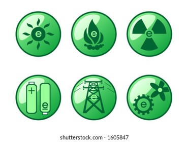 Vectorial glass buttons with different kind of energy