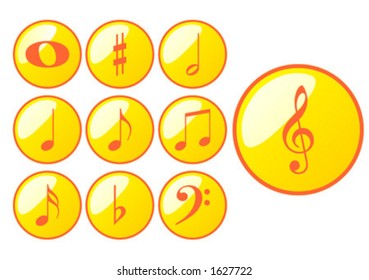 Vectorial glass buttons with different kind of musical symbols