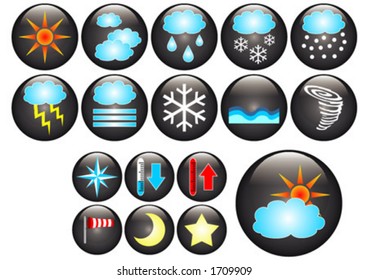 Vectorial glass buttons with different kind of meteorologic symbols