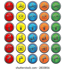 Vectorial glass buttons with different kind of energy and ecological symbols