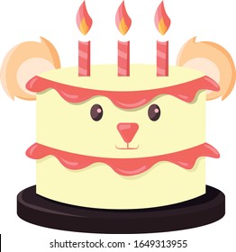 Vectorial illustration of a bear cake. The illustration was made for child birthday or similar celebrations. The colors are pastel and combine the bear colors and usual cake tones.