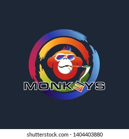 Vectorial illustration funny art monkey with glasses. Prints design for t-shirts, bunners. Funny chimpanzee