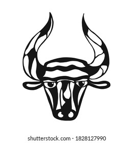 Vectorial illustration, head healthy ferocious bull on a white background