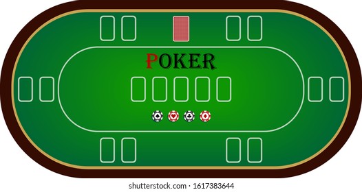 Vectorial illustration of poker table in green on white background with chips and card space. Concept casino 