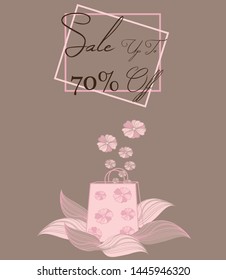 Vectorial illustration for spring summer sales with shopping bag and flowers flying.