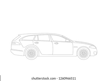 Vectorial illustration of a station wagon type car. Vector black and white schematic style, fully editable.
