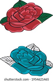 Vectorial illustration of a two roses. Red and Blue