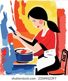 vectorial ilustration of a woman cooking