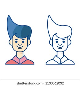 Vectorial image of an avatar of a man in a pink shirt. Flat design. Set of 2 images - color and monochrome.