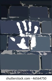 vectorial image on a brick background picture of white hand