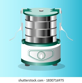 vectorial image of one sieving machine for the laboratory on a blue background