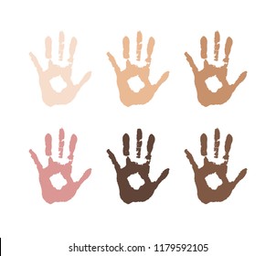 vectorial image of the palm of the skin color. Racism, race. different skin colors, tolerance.