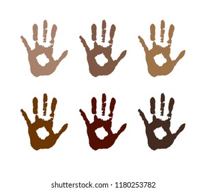 vectorial image of the palm of the skin color. Racism, race. different skin colors, tolerance.