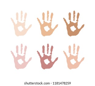 vectorial image of the palm of the skin color. Racism, race. different skin colors, tolerance.