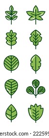 vectorial image set of 10 image of plants and tree leaves green color with white background