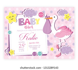 vectorial invitation card baby shower girl - illustration 