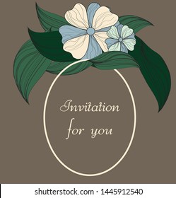 Vectorial invitation card with leaves and flowers.