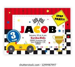 Vectorial Invitation of cars for birthday party - children - vector - illustration