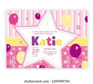 Vectorial Invitation pink for birthday party - girls - vector - illustration