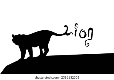 Vectorial lion silhouette drawing and text