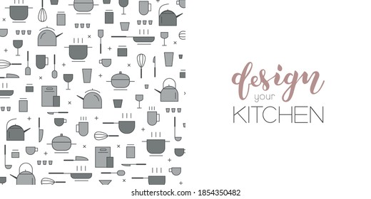 The vectorial pattern of kitchen furniture for a furniture store. Stylish badge/card/invitation/banner template. Furniture lettering typography poster. EPS 10