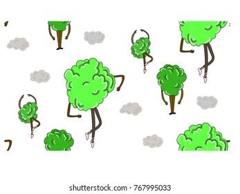 
vectorial pattern that depicts spring trees and clouds