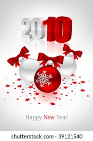 Vectorial postcard to a new year with white and red christmas balls. Mesh gradient