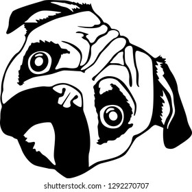 Vectorial pug dog face in black.