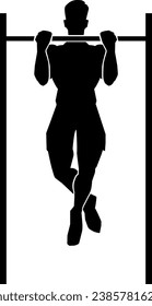 Vectorial silhouette of a man doing pull ups with a bar.

Made for comercial use for design of the area of sports, calisthenics, and anything related to those topics.