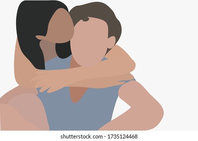 vector,illustration  Cartoon girl hugging man