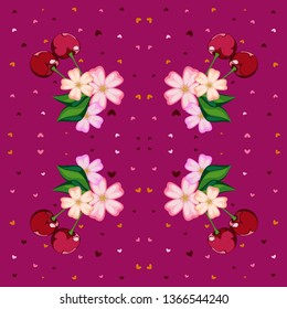 Vector-illustration of cute cherry puttern for paper napkins or tablecloth, wraping paper or texstile.
