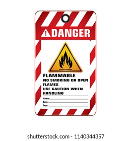 Vector,illustration graphic style,Danger Flammable No Smoking Tag,Red and white rectangle Warning Dangerous icon on white background,Attracting attention Security First sign,Idea for presentation.