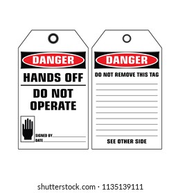 Vector,illustration graphic style,Danger Hands off do not operate tag,rectangle Warning Dangerous icon on white background,Attracting attention Security First sign,Idea for presentation,EPS 10.