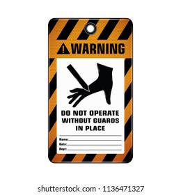 Vector,illustration graphic style,Warning do not operate without guards in place Tag,Yellow rectangle Warning Dangerous icon on white background,Attracting attention Security First sign,EPS10.