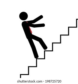 Vector/illustration. Man fall on his back on stairs.