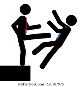 Vector/illustration. Man push another man over the cliff.