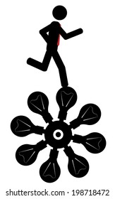 Vector/illustration. Man running on a bulbs wheel.