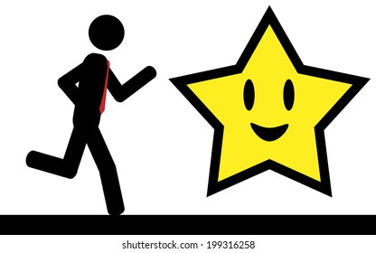 Vector/illustration. A man is running to a smile star.