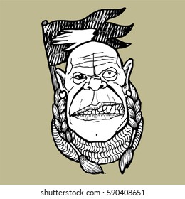Vector-Illustration with scary bald orc.Vector sketch for tattoo