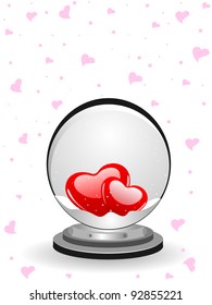 Vector-illustration a snow-dome over seamless pink heart shape background for Valentines Day and other occasions.