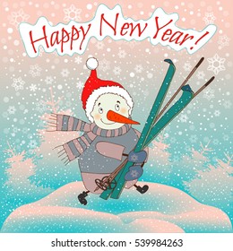 Vector-Illustration with snowman and skis