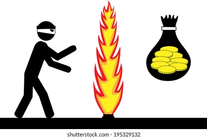 Vector/Illustration. Thief trying to steal money, but is stopped by firewall.