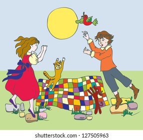 vector,illustration,card concept,children playing