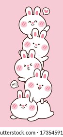 Vector Illustration Cute rabbit Hand drawn pink background Animal Cartoon character design Kawaii 