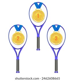 vector,illustration,drawings,sports,Gold medals for first, second and third place in tennis.EPS10