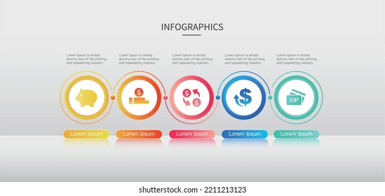 VectorInfo graphic flow chart template with  icons and 5 options or steps
