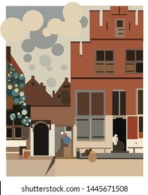 Vectorization of the painting "The Little Street" (Het Straatje) by the Dutch painter Johannes Vermeer