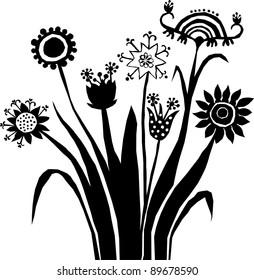 vectorized abstract flowers b/w