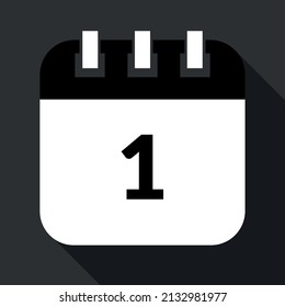 Calendario vectorizado que marca el ícono 01º, vectorizado de calendario de día específico en colores grises y negros, cita programada.